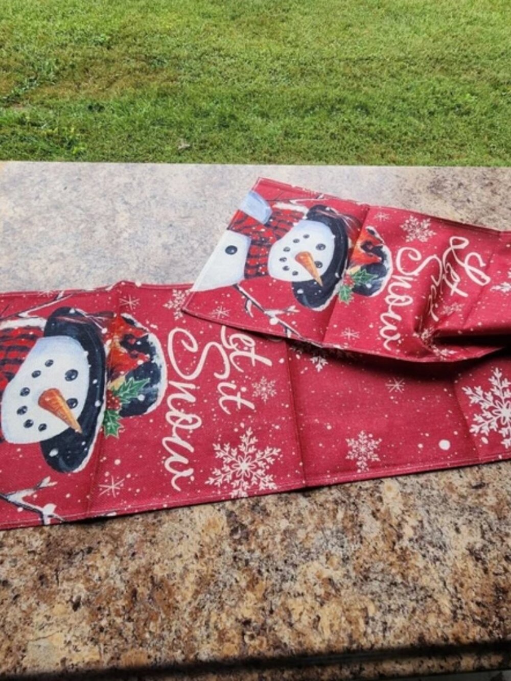 New 12 x72 Christmas Table Runner Holiday Decor Snowman Red Snowflakes